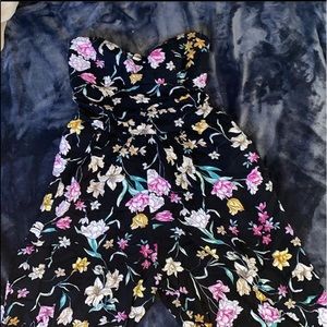 flowered strapless jumpsuit.